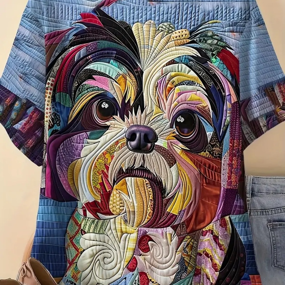 Colorful Shih Tzu Print T-Shirt
